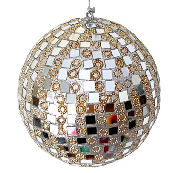 NEW Set of 2 Large Glass Mirror Disco Ball Ornaments with Rhinestones - Picture 8 of 16